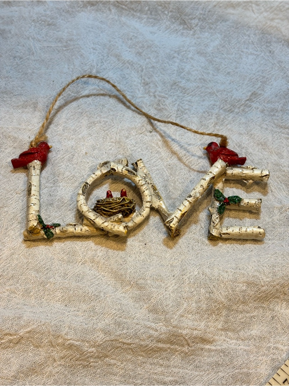 Holiday LOVE Hanging Ornament with Red Cardinals